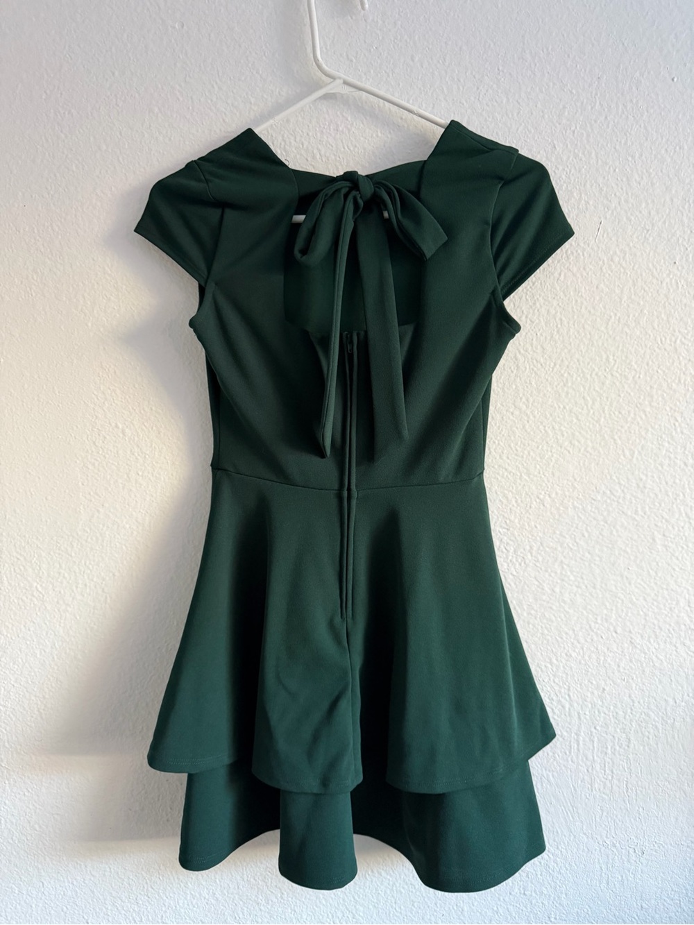 B Darlin Dark Green High-Low Fit & Flare Dress with Tie-Back